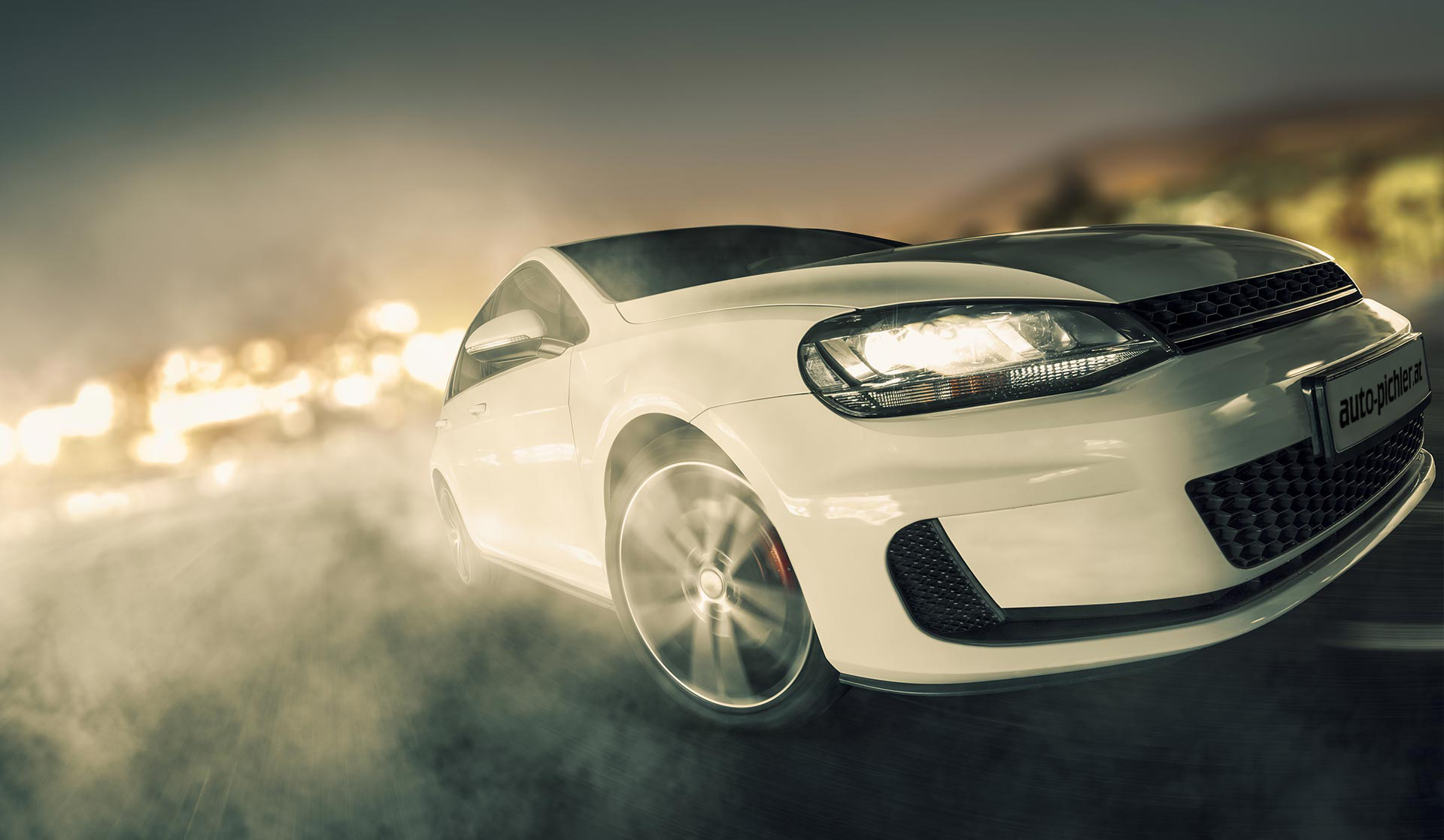 schnelles Auto mit brennenden Reifen